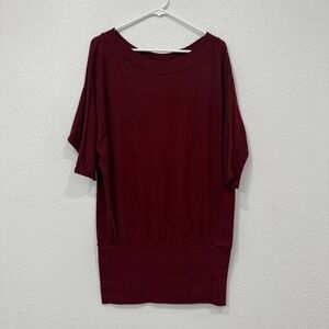 Delirious LA Women XL Burgundy Dolman Batwing Sleeve Ribbed Hem Tunic Top